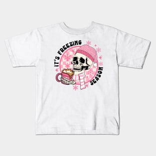 Funny Christmas Skeleton Drinking Coffee Kids T-Shirt